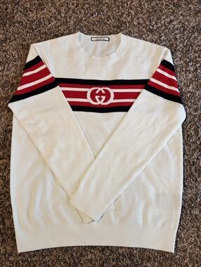 GUCCI White Top with Red and Navy Stripe Detail (PLEASD READ DESCRIPTION)